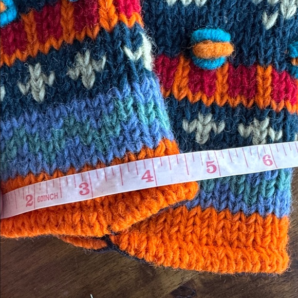 Colorful Hand Knit 100% Wool Fingerless Gloves Arm Warmers One Size - Picture 7 of 16